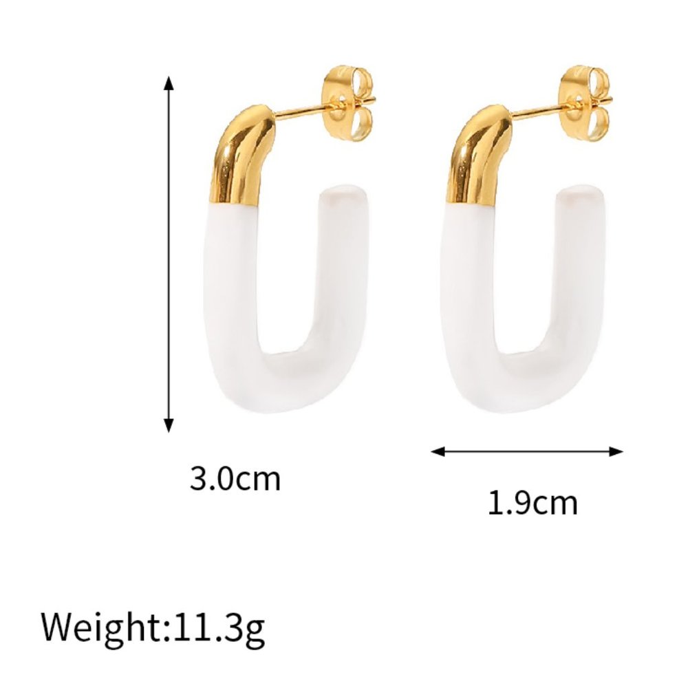 Vintage Hand Dipped White U-shaped Open Earrings 18k Gold Plated Stainless Steel - Picture 8 of 8